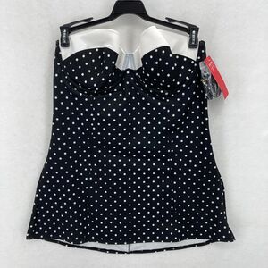 SPANX Retro Dresskini Top Women's 12 Black Polka Dot Swimwear‎ Summer Travel NWT